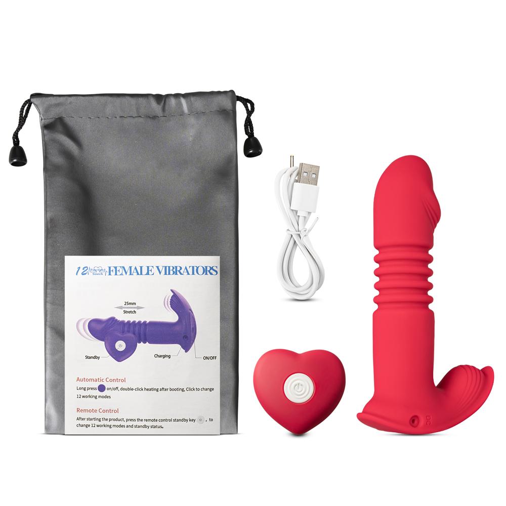 Remote Control Red Color 12-Speed Thrusting Wearable Vibrator with Heating Function