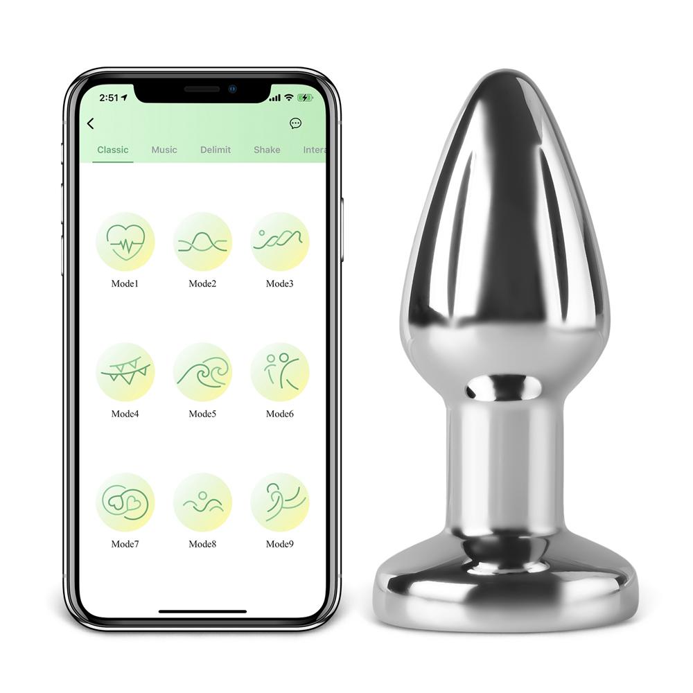 Silver Color 9-Speed App-Controlled Vibrating Metal Plug