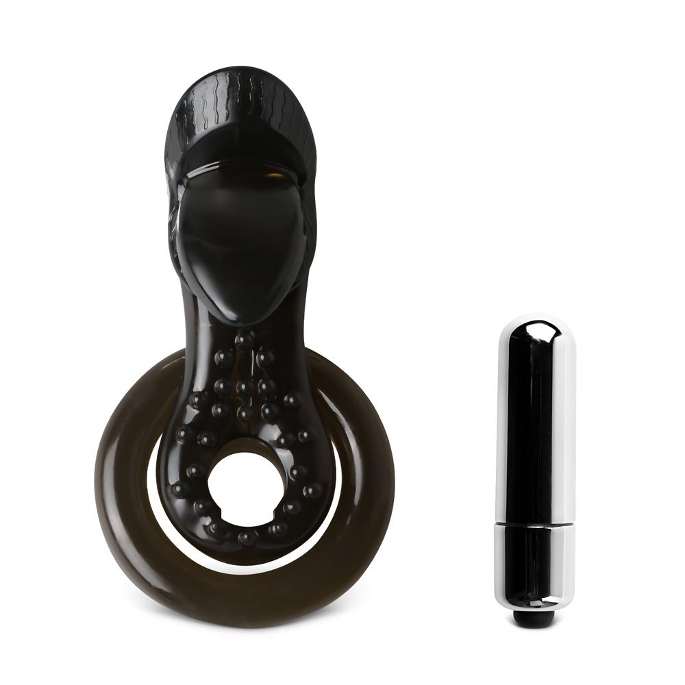 Single-speed Tongue Vibrating Cock Ring in Black Color