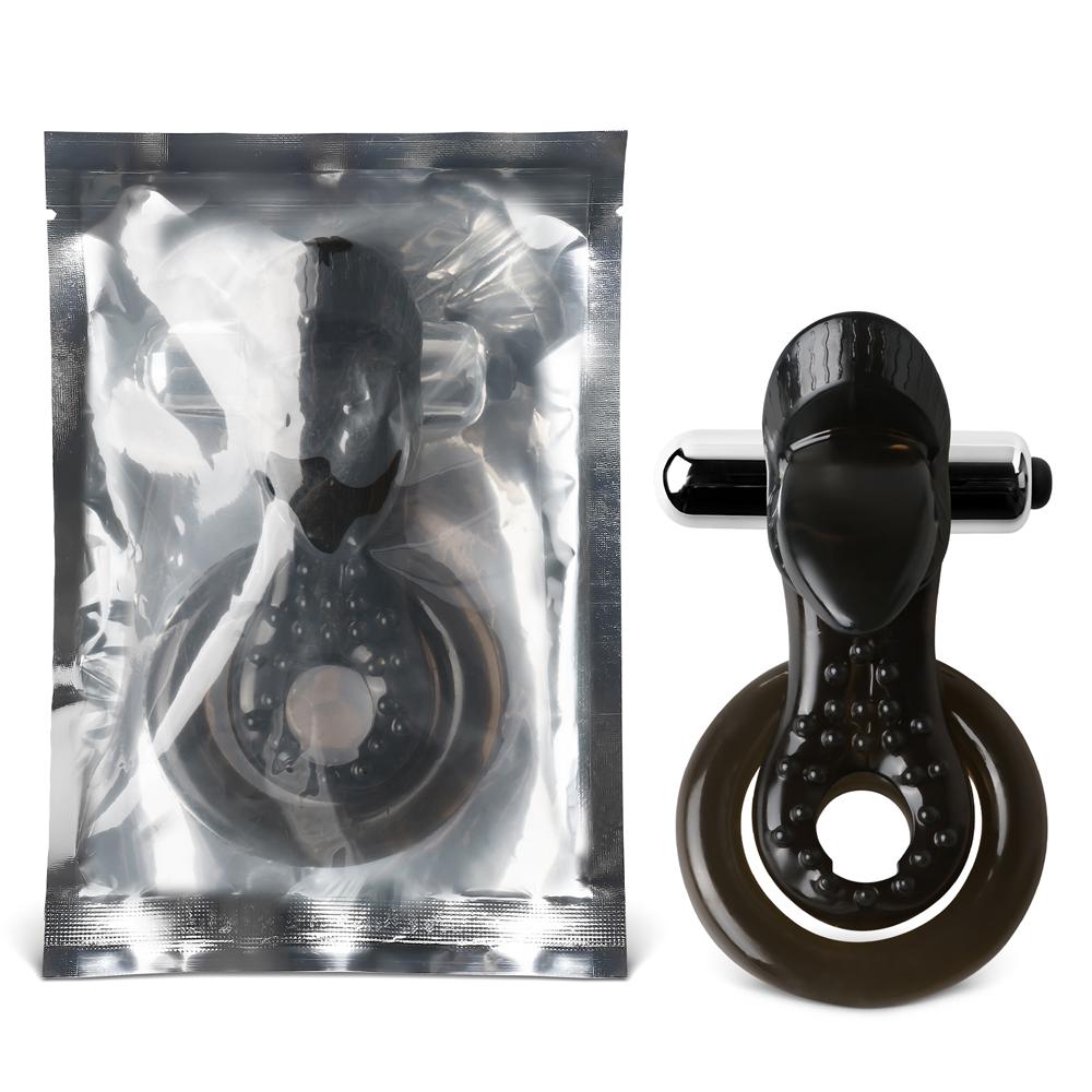 Single-speed Tongue Vibrating Cock Ring in Black Color