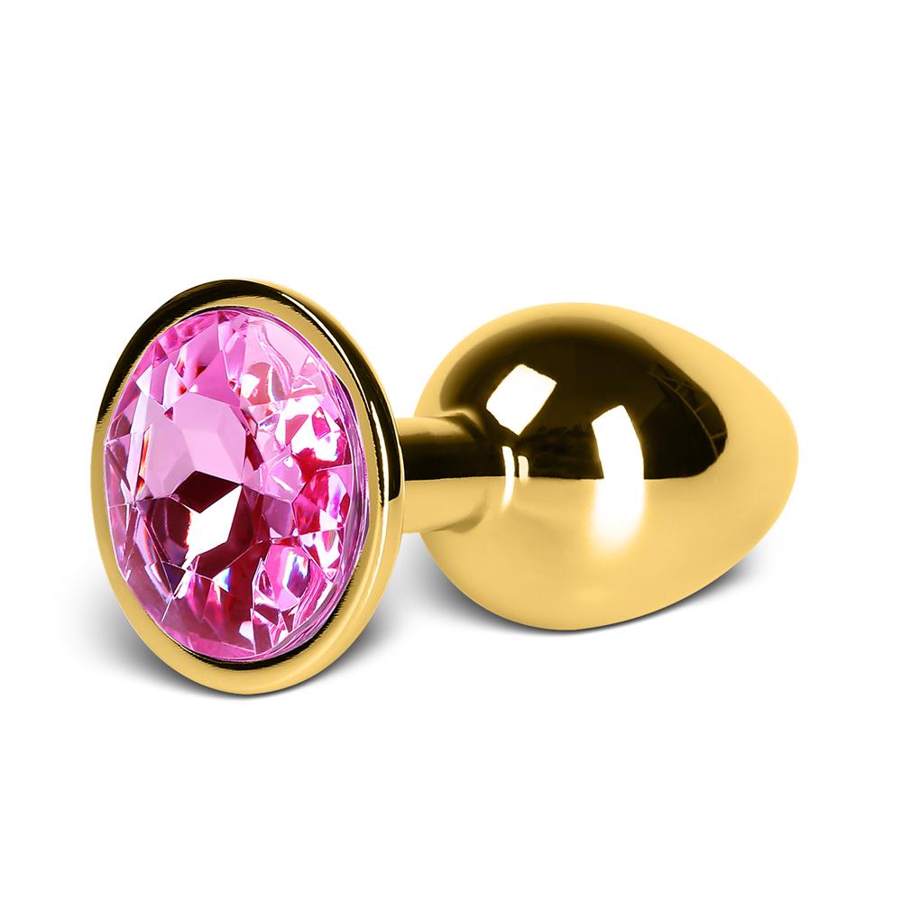 Small Golden Metallic Anal Plug with Purple Diamond