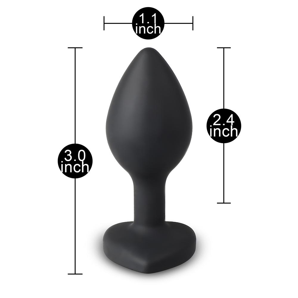 Small Size Black Color Silicone Anal Plug with Heart Shape Diamond