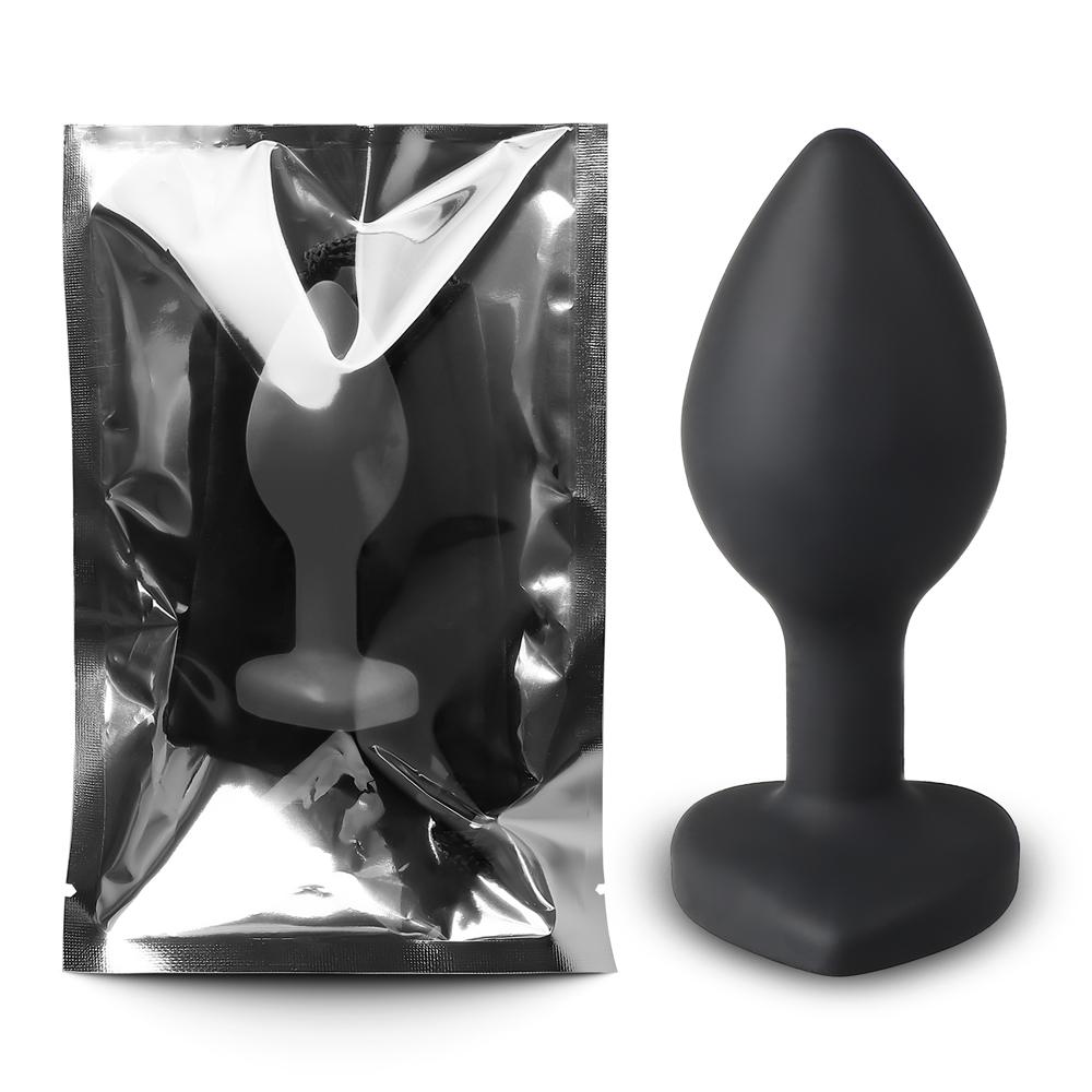 Small Size Black Color Silicone Anal Plug with Heart Shape Diamond