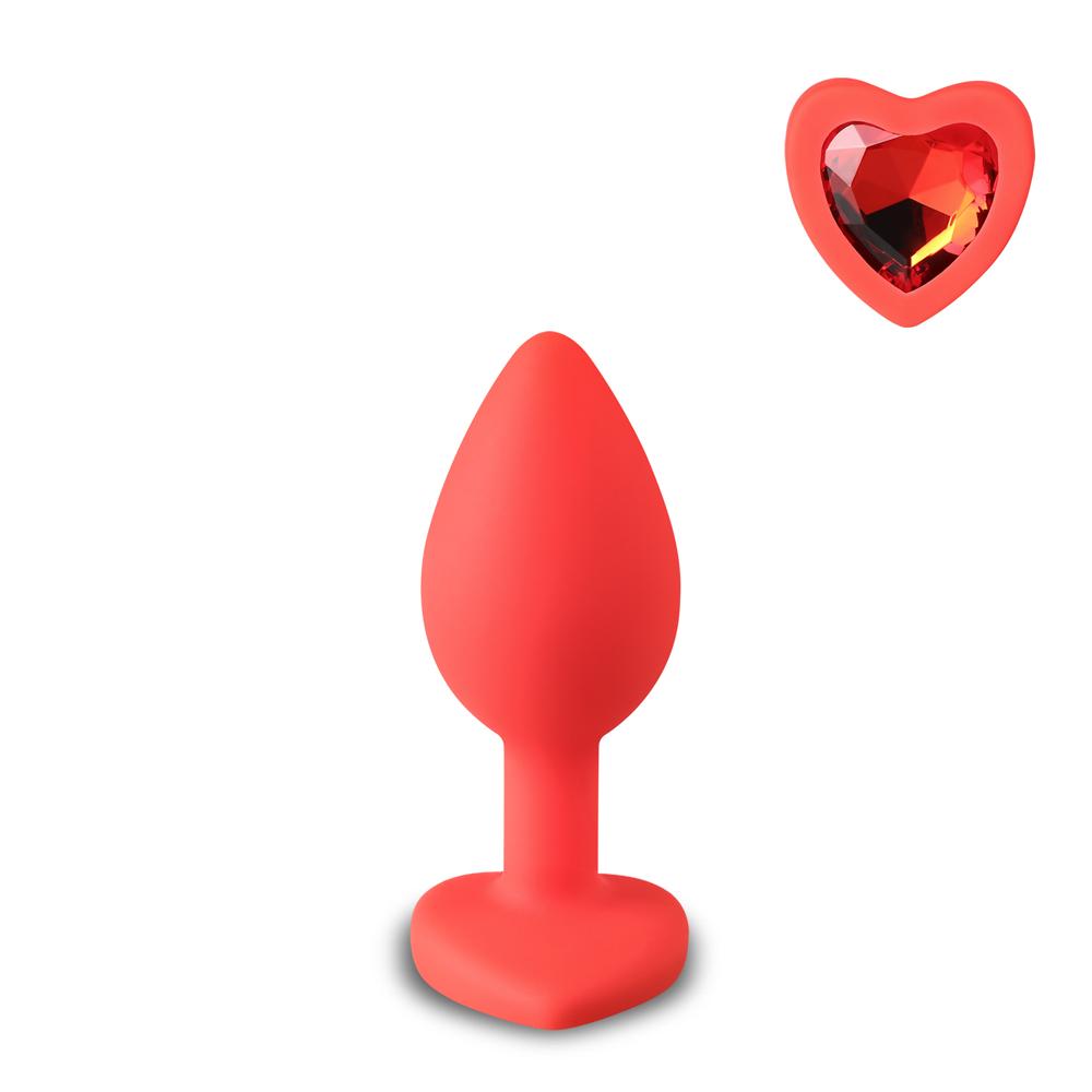 Small Size Red Color Silicone Anal Plug with Heart Shape Diamond