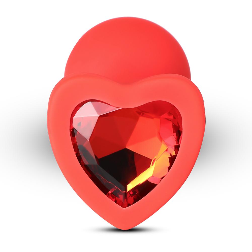 Small Size Red Color Silicone Anal Plug with Heart Shape Diamond