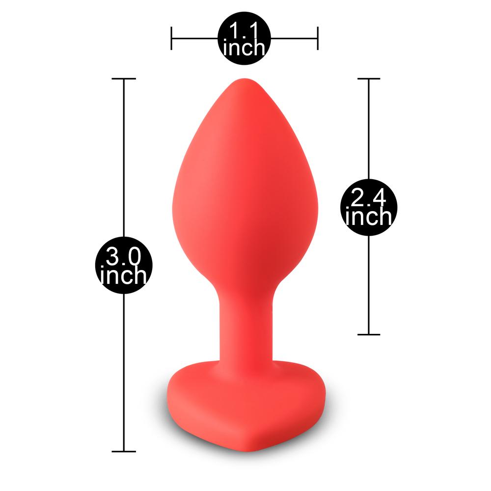 Small Size Red Color Silicone Anal Plug with Heart Shape Diamond