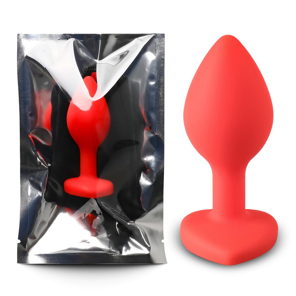 Small Size Red Color Silicone Anal Plug with Heart Shape Diamond