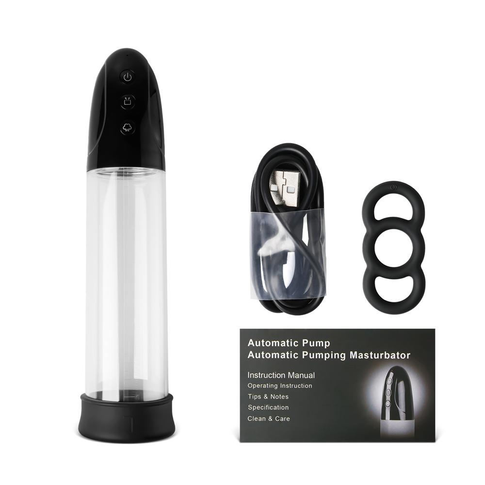 USB Port Rechargeable 3 Speeds Automatic Penis Pump with Black Sleeve I ( Free Cock Ring )