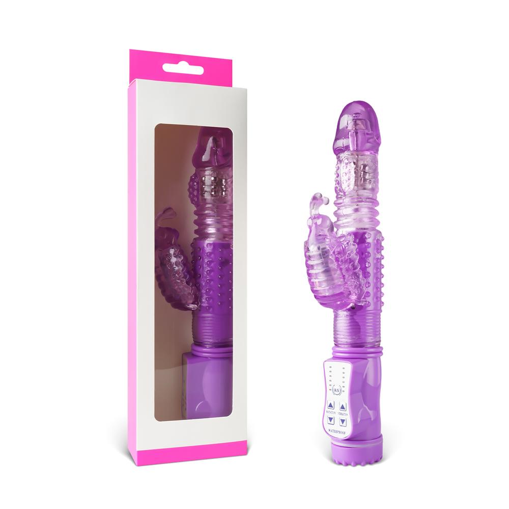 USB Rechargeable Purple Color Thrusting Butterfly Pearls Vibrator