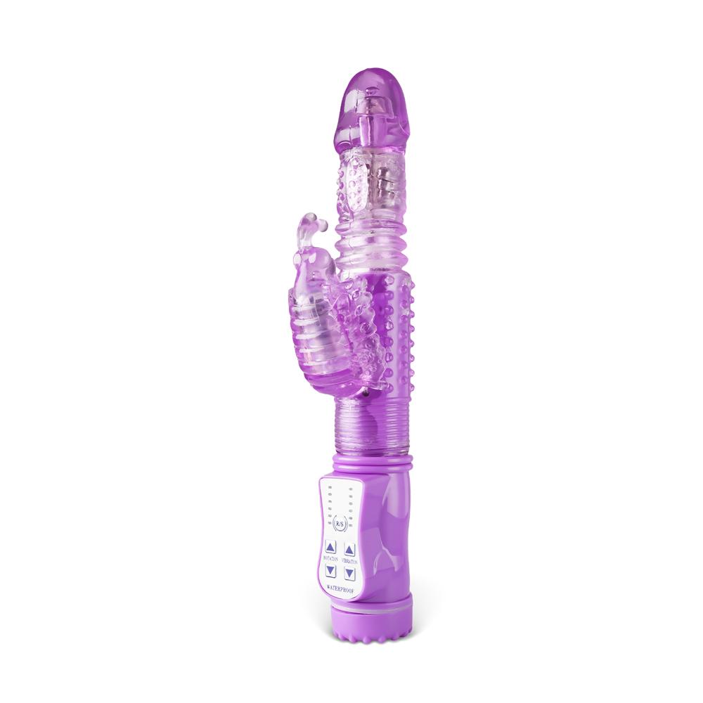 USB Rechargeable Purple Color Thrusting Butterfly Pearls Vibrator