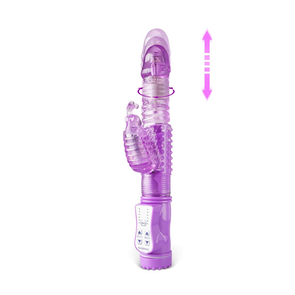 USB Rechargeable Purple Color Thrusting Butterfly Pearls Vibrator