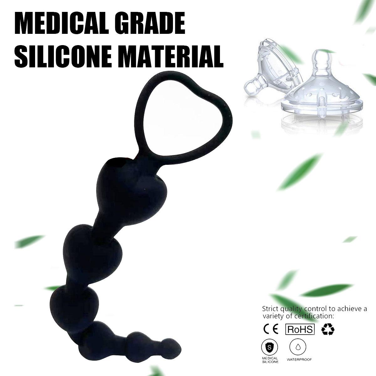 Silicone heart shaped pull ring six bead anal plug