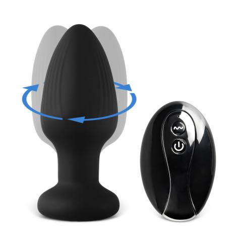 10-Speed Black Vibrating, Rotating, Light-Up Anal Plug with Remote Control