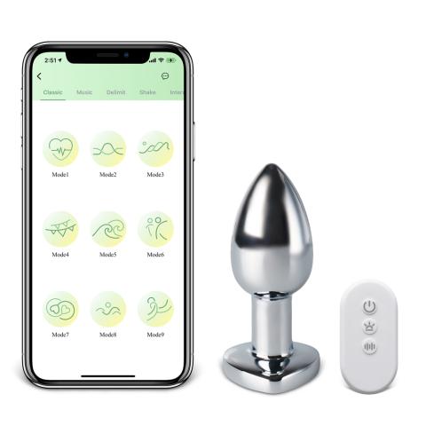 10-Speed Metal Vibrating Anal Plug with APP Control and Light-up Magic Colors