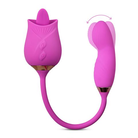 10-Speed Purple Color Silicone Clitoral Rose with Tongue Licking and Wiggling Vibrator