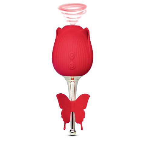 10-Speed Red Color Silicone Clitoral Rose Vibrator with Butterfly