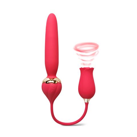 10-Speed Red Color Silicone Rose Vibrator with Thrusting Vibrator