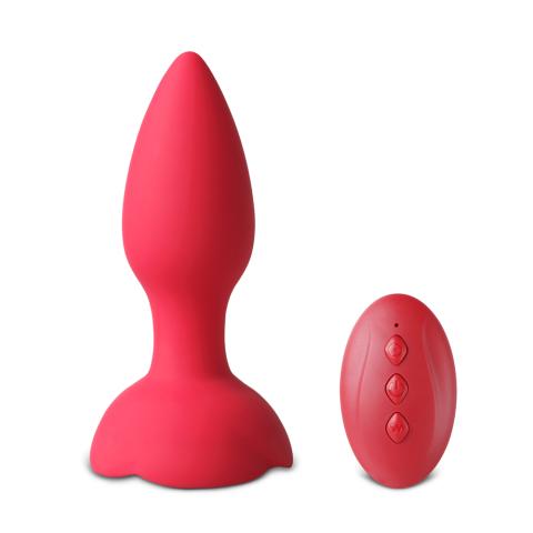 10-Speed Remote Control Red Silicone Vibrating Anal Plug with Rose Base