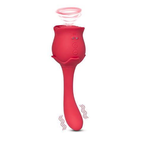 10 Speeds Red Color Silicone Clitoral Sucking Rose with G-Spot Vibrator