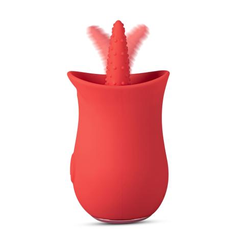 10 Speeds Red Color Silicone Flower Shape Massager with Tongue