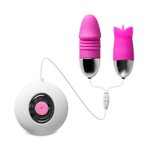 12 Speeds Magenta Color Penis Shape Vibrator and Tongue Vibrator