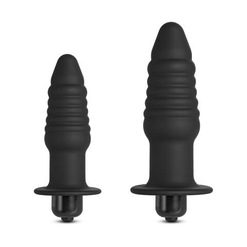 2 PCS Black Color Vibrating Silicone Butt Plug