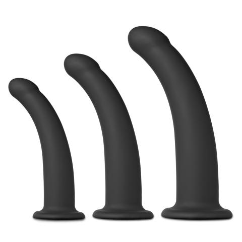 3 PCS Black Color Silicone Curved Dildo Set for Strap On