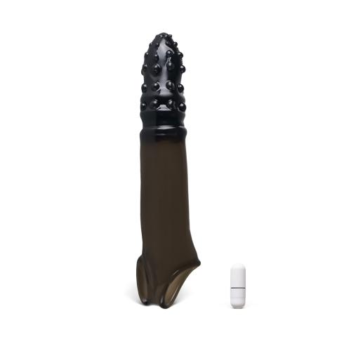 6.7'' Black Vibrating Penis Sleeve with Waterproof Single-Speed Bullet