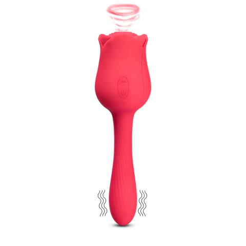 7-Function Red Color Silicone Clitoral Rose Sucking Massager with Classic Vibrator