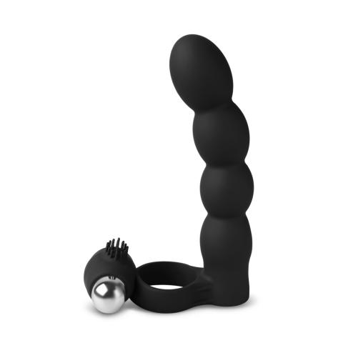 7-Speed Black Color Silicone Vibrating Ring with Beads