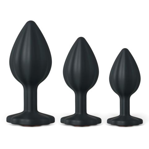 Black 3-Piece ABS Butt Plugs Set with Red Base