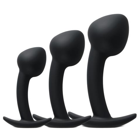 Black 3-Piece Curved Silicone Anal Plug Set