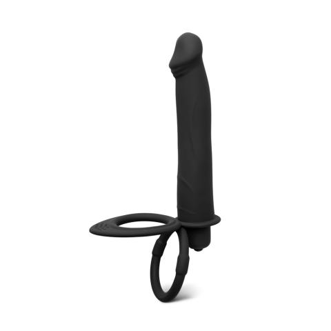 Black Color Silicone Vibrating Dildo with 2 Cock Rings