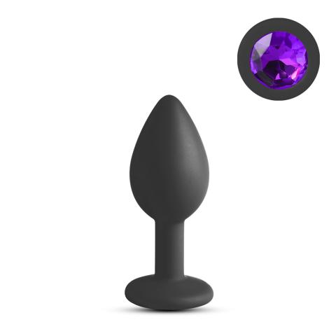 Black Small Size Silicone Anal Plug with Purple Diamond