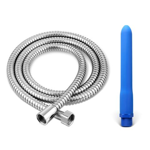 Blue Silicone Shower Enema Kit with Interchangeable Nozzle and 150cm Hose