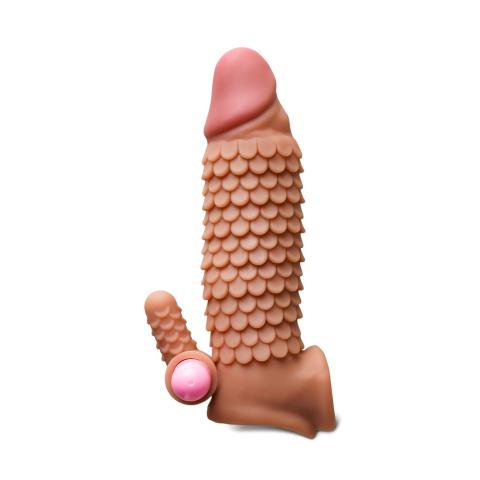 Brown Vibrating Penis Sleeve II - Single-Speed, TPE, 6.70'' Length, Waterproof with Batteries Included