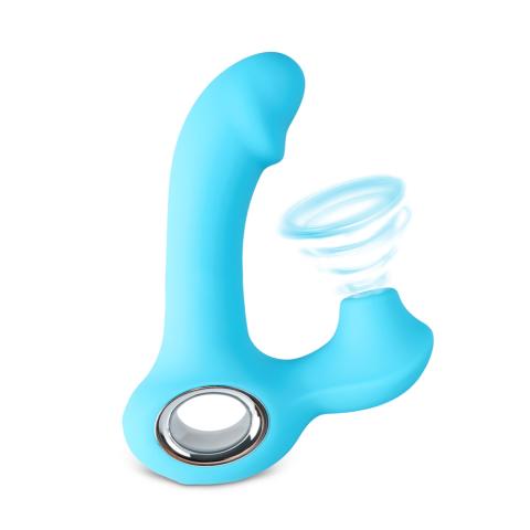 Cyan Color 12-Speed Rechargeable Silicone Vibrator with Sucking Function