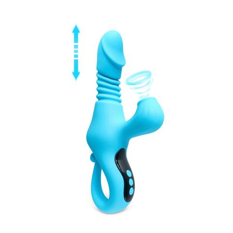 Cyan Color 9-Speed Silicone Thrusting, Sucking & Heating Vibrator