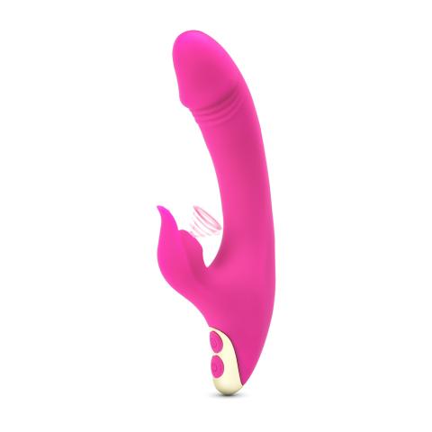 Magenta Color 9 Speeds Rechargeable Silicone Penis Vibrator with Sucking Function