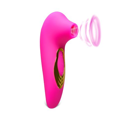 Magenta Sucking Massager with Plated Accent - 5-Speed, Medical Grade Silicone, Waterproof, Rechargeable