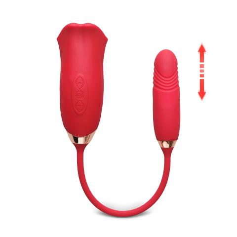 New Version Red Color Big Mouth Stimulator with Licking Tongue and Thrusting Vibrator