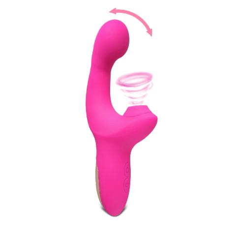 Pink Color Silicone G-Spot Vibrator with Sucking and Wiggling Function