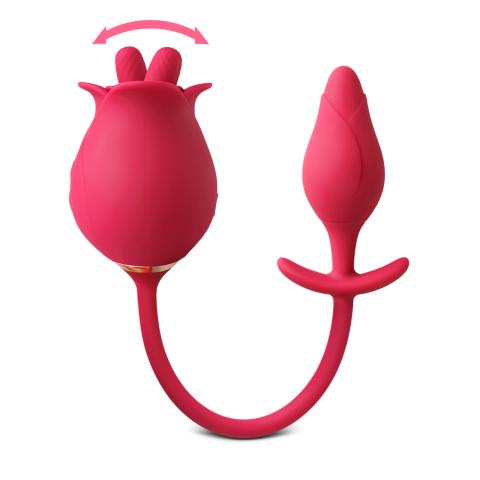 Red Color Silicone Clitoral Rose Stimulator with Vibrating Anal Plug