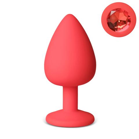 Red Large Size Silicone Anal Plug with Red Diamond