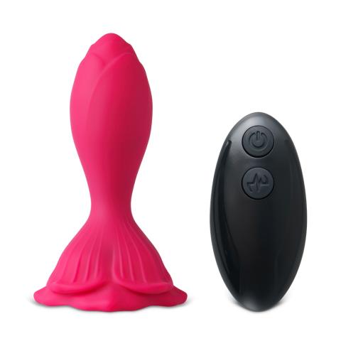 Red Vibrating Anal Plug with Remote Control - Flower-Shaped Base, 9-Speed, 10 CM Length