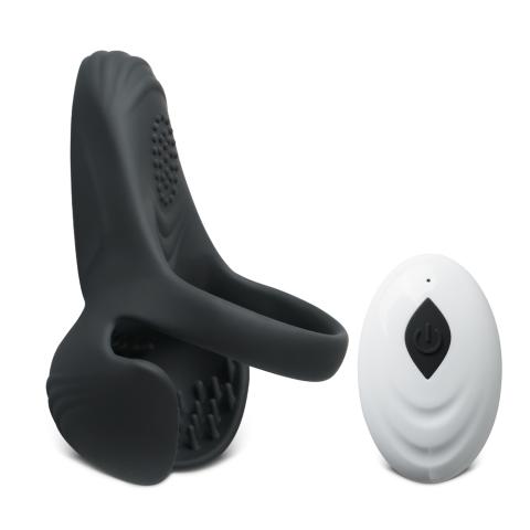 Remote Control Black Color Silicone Vibrating Cock Ring with Balls Holder