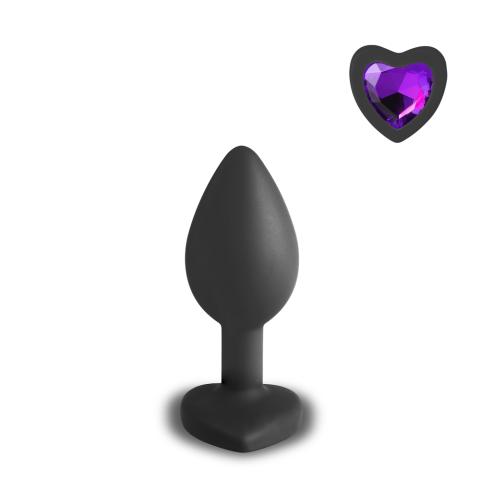 Small Size Black Color Silicone Anal Plug with Heart Shape Diamond