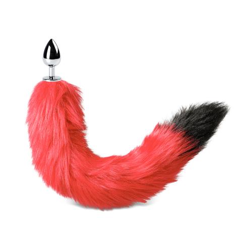 Small Size Metallic Anal Plug with Red and Black Color Tail