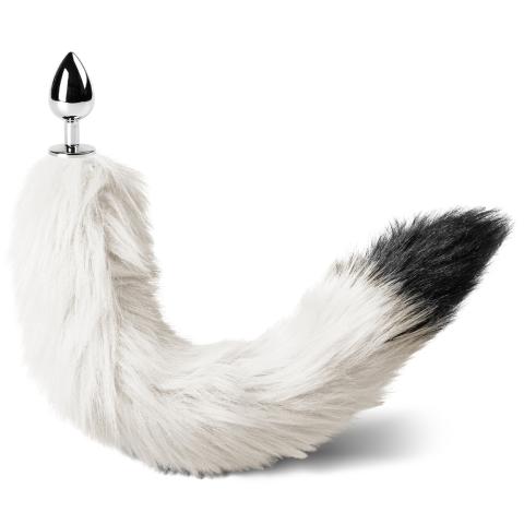 Small Size Metallic Anal Plug with White and Black Color Tail