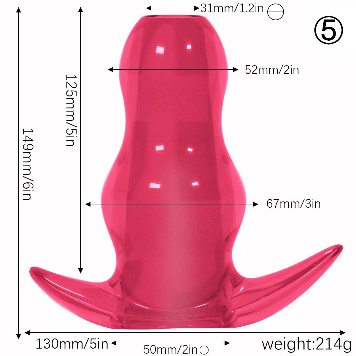 Soft rubber hollow anal plug - Translucent red